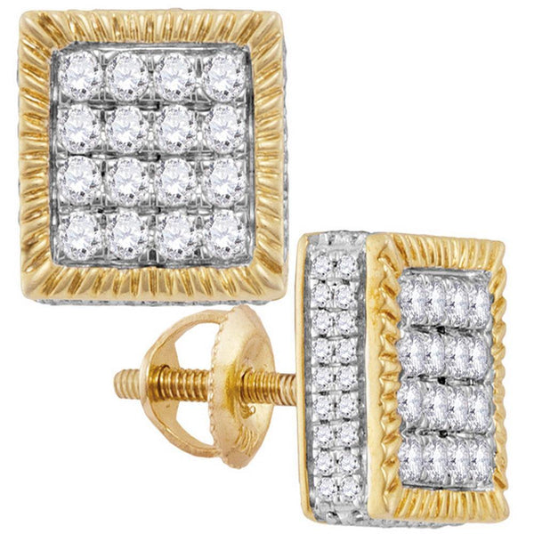 10K Yellow Gold Mens Round Diamond Square 3D Cluster Stud Earrings 1.00 Cttw - Gold Americas