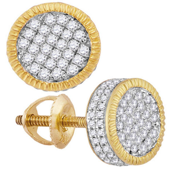 10K Yellow Gold Mens Round Diamond Fluted Circle Cluster Stud Earrings 1/2 Cttw - Gold Americas