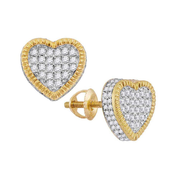 10K Yellow Gold Round Diamond Heart Fluted Cluster Stud Earrings 3/4 Cttw - Gold Americas