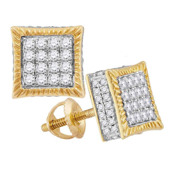 10K Yellow Gold Mens Round Diamond Square Fluted Cluster Stud Earrings 3/4 Cttw - Gold Americas