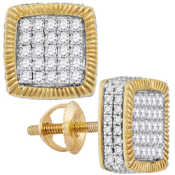 10K Yellow Gold Mens Round Diamond Square Fluted Cluster Earrings 7/8 Cttw - Gold Americas