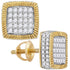 10K Yellow Gold Mens Round Diamond Square Fluted Cluster Earrings 7/8 Cttw - Gold Americas