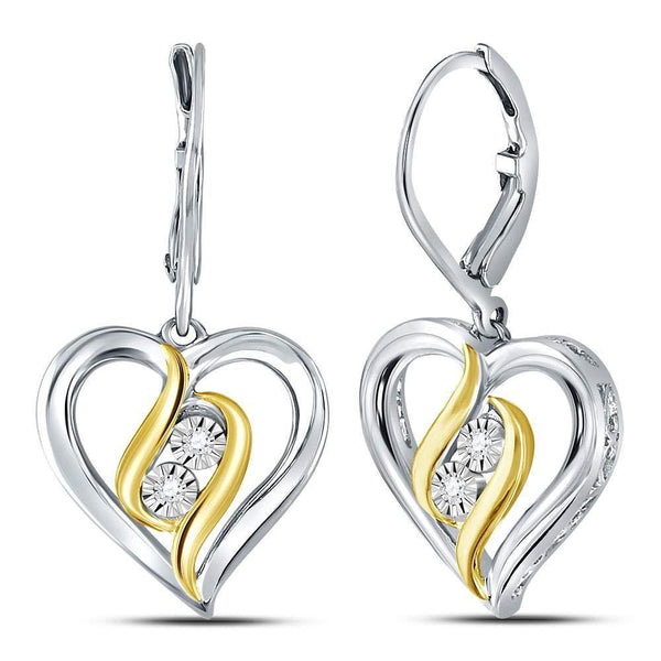 Sterling Silver Round Diamond Heart Leverback Dangle Earrings 1/20 Cttw - Gold Americas