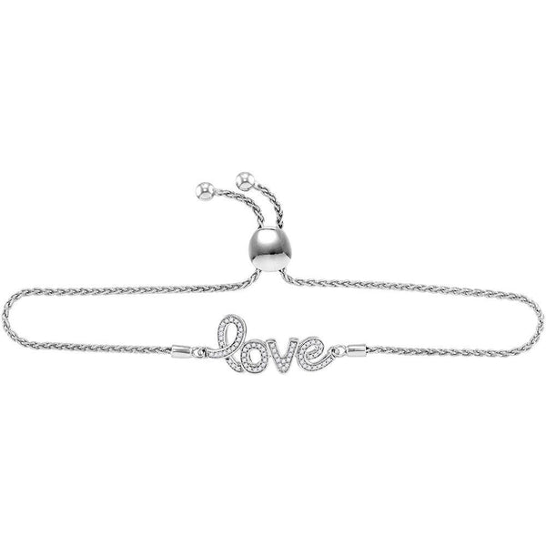 Sterling Silver Diamond Love Word Bolo Adjustable Bracelet  Cttw
