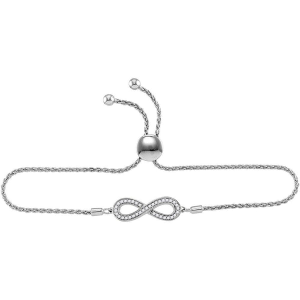 Sterling Silver Diamond Infinity Bolo Adjustable Bracelet 1/4 Cttw