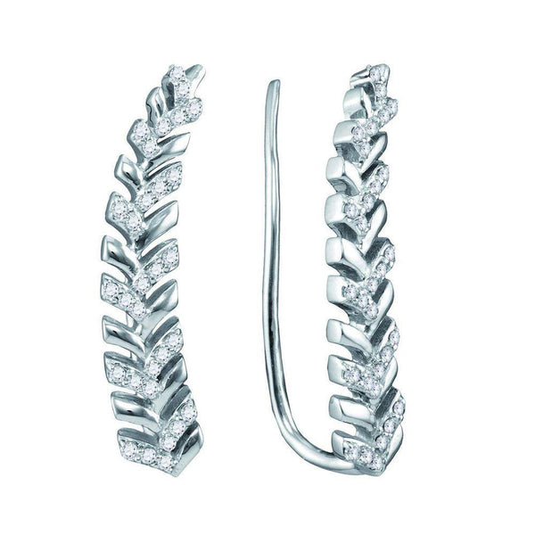 10K White Gold Round Diamond Tapered Leaf Climber Earrings 1/5 Cttw - Gold Americas