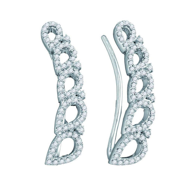 10K White Gold Round Diamond Curved Teardrop Climber Earrings 1/3 Cttw - Gold Americas