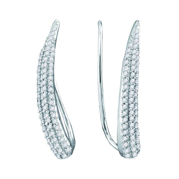 10K White Gold Round Diamond Tapered Climber Earrings 1/3 Cttw - Gold Americas