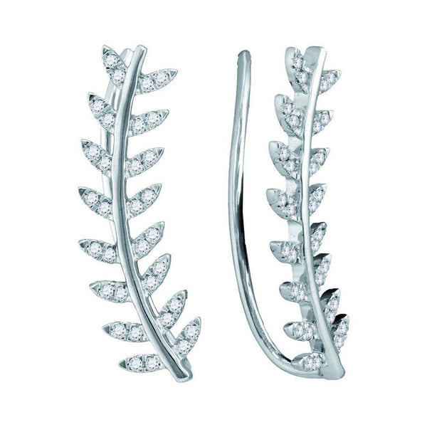 10K White Gold Round Diamond Floral Leaf Climber Earrings 1/4 Cttw - Gold Americas