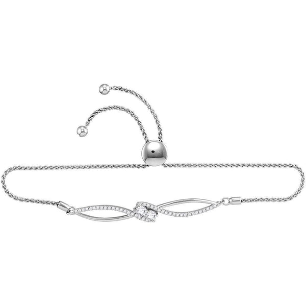 10K White Gold Diamond 2-stone Hearts Together Bolo Bracelet 3/4 Cttw - Gold Americas