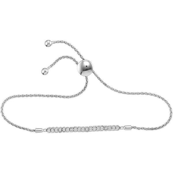 Sterling Silver Diamond Single Row Bolo Bracelet 1/20 Cttw