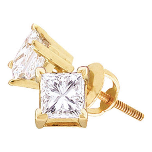 14K Yellow Gold Unisex Princess Diamond Solitaire Stud Earrings 1-1/2 Cttw - Gold Americas
