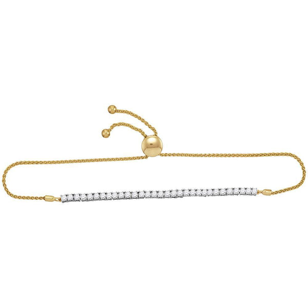 10K Yellow Gold Diamond Single Row Bolo Bracelet 2-1/4 Cttw