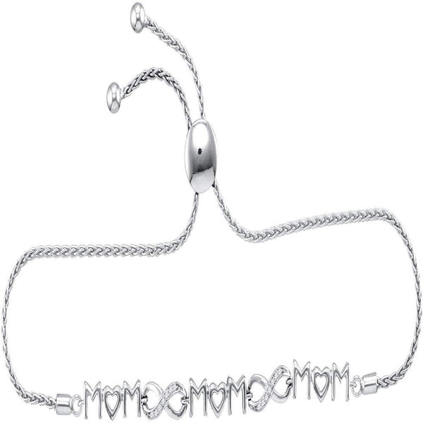 Sterling Silver Diamond Mom Infinity Bolo Bracelet 1/10 Cttw