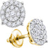 14K Yellow Gold Round Diamond Concentric Circle Cluster Stud Earrings 2.00 Cttw - Gold Americas