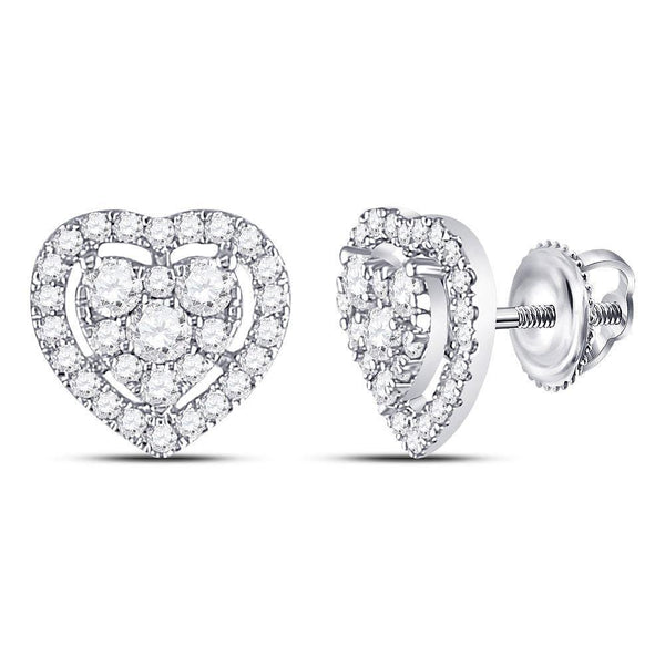 10K White Gold Round Diamond Heart Cluster Earrings 3/4 Cttw - Gold Americas