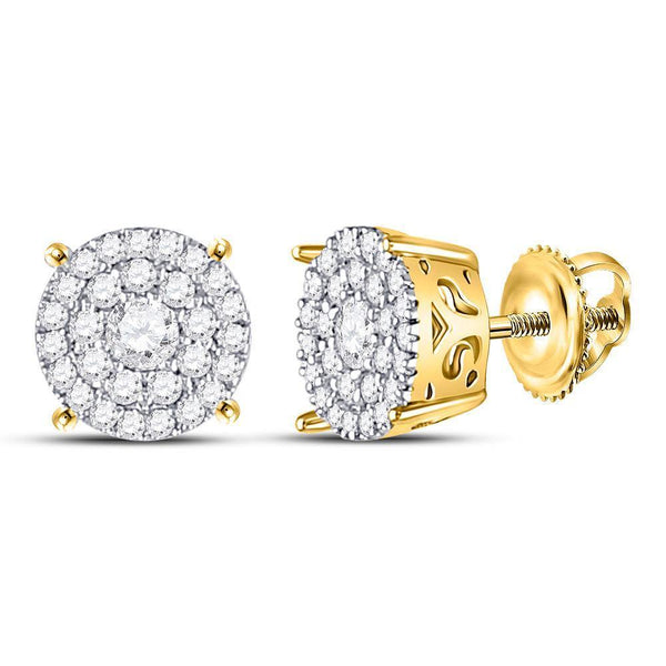 10K Yellow Gold Round Diamond Concentric Circle Cluster Earrings 3/8 Cttw - Gold Americas