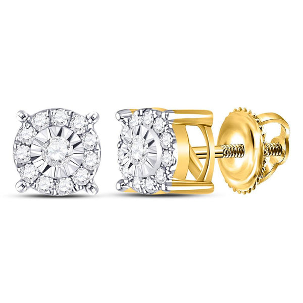 10K Yellow Gold Round Diamond Circle Frame Solitaire Stud Earrings 1/5 Cttw