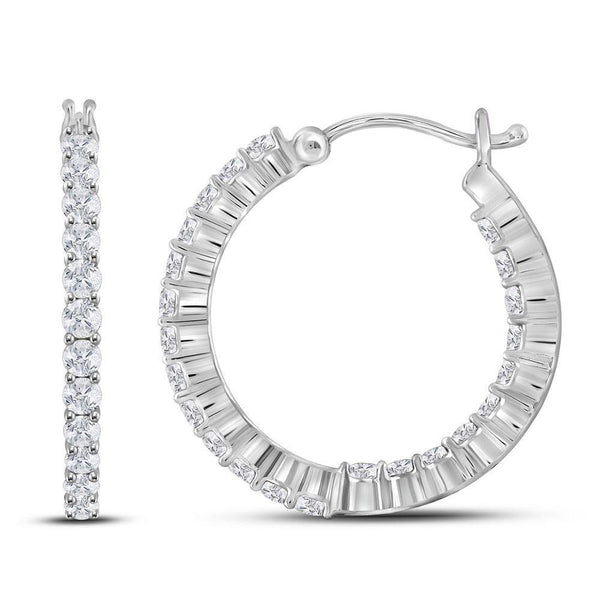 14K White Gold Round Diamond Single Row Hoop Earrings 1-1/2 Cttw - Gold Americas