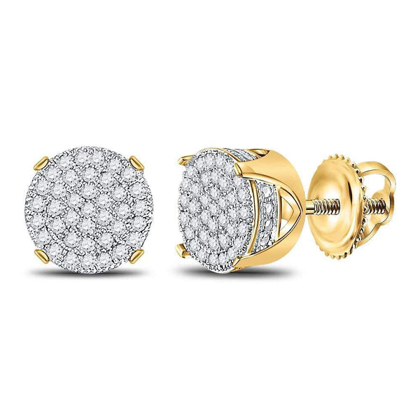 10K Yellow Gold Mens Round Diamond Circle Cluster Stud Earrings 1/4 Cttw - Gold Americas