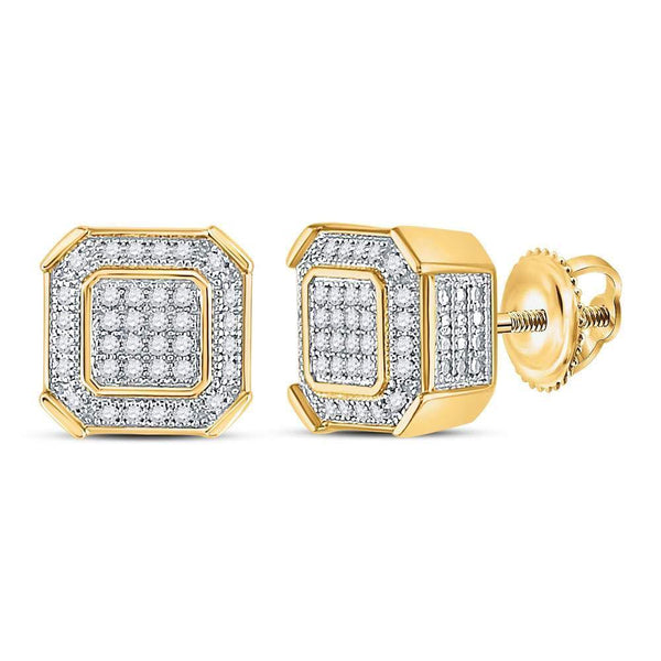 10K Yellow Gold Mens Round Diamond Square Cluster Stud Earrings 1/5 Cttw - Gold Americas