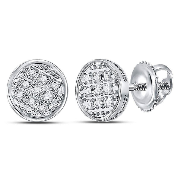 10K White Gold Mens Round Diamond Circle Cluster Stud Earrings 1/20 Cttw - Gold Americas