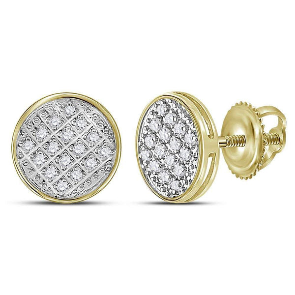 10K Yellow Gold Mens Round Diamond Circle Cluster Stud Earrings 1/12 Cttw - Gold Americas