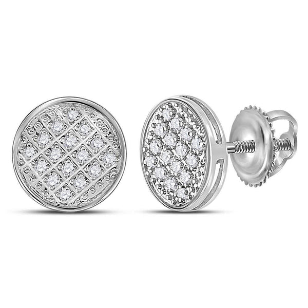 10K White Gold Mens Round Diamond Circle Cluster Stud Earrings 1/12 Cttw - Gold Americas