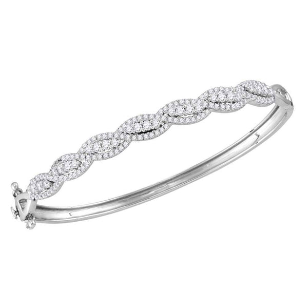 14K White Gold Diamond Cascade Twist Bangle Bracelet 1-3/4 Cttw