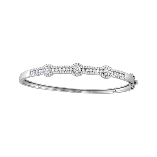 14K White Gold Diamond Flower Cluster Bangle Bracelet 1-3/4 Cttw