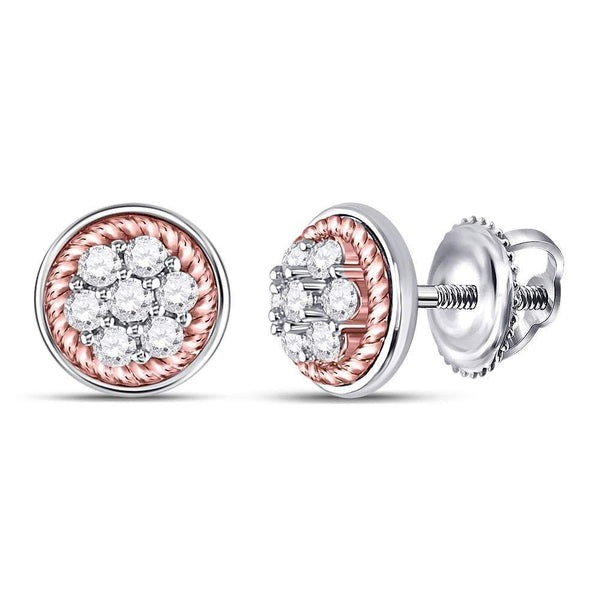 10K Two-tone Gold Round Diamond Rope Frame Flower Cluster Earrings 1/2 Cttw - Gold Americas