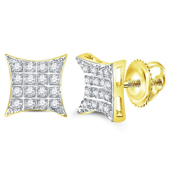 10K Yellow Gold Mens Round Diamond Kite Square Cluster Stud Earrings 1/10 Cttw - Gold Americas