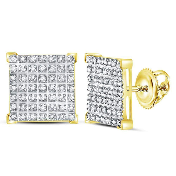 10K Yellow Gold Mens Round Diamond Square Cluster Earrings 1/3 Cttw - Gold Americas
