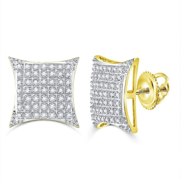10K Yellow Gold Mens Round Diamond Square Kite Cluster Stud Earrings 1/3 Cttw - Gold Americas