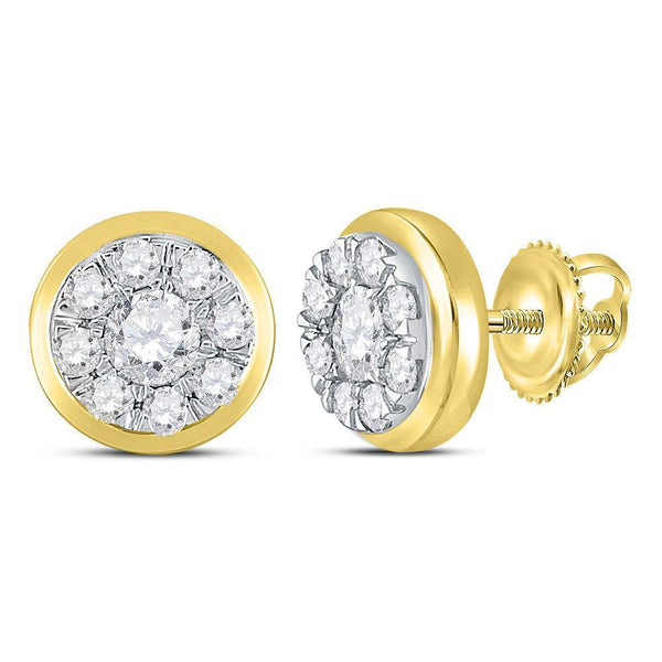 14K Yellow Gold Round Diamond Cluster Stud Earrings 1.00 Cttw - Gold Americas