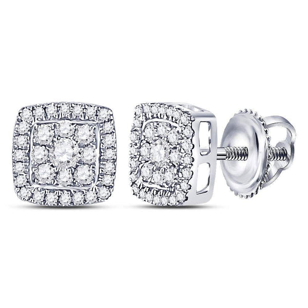 14K White Gold Round Diamond Square Cluster Earrings 1/3 Cttw - Gold Americas