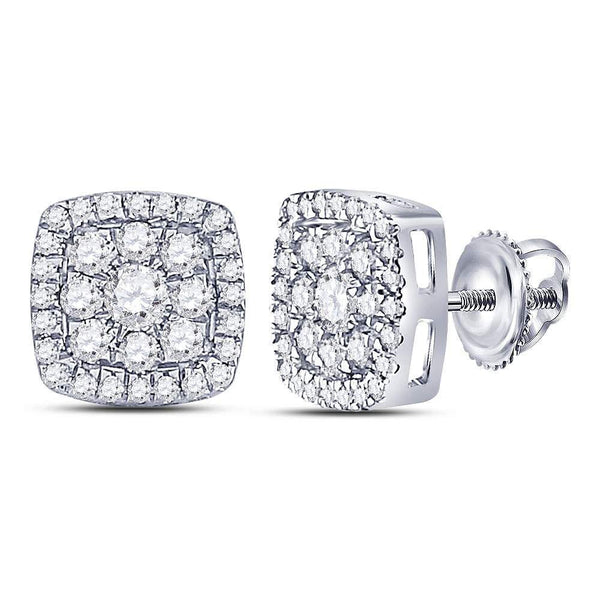 14K White Gold Round Diamond Square Cluster Earrings 1.00 Cttw - Gold Americas