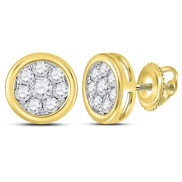 14K Yellow Gold Round Diamond Circle Cluster Stud Earrings 1/2 Cttw - Gold Americas