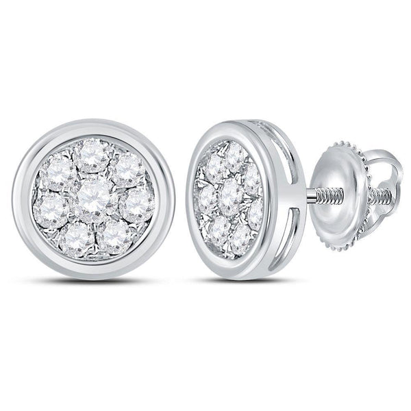 14K White Gold Round Diamond Circle Cluster Stud Earrings 1/2 Cttw - Gold Americas