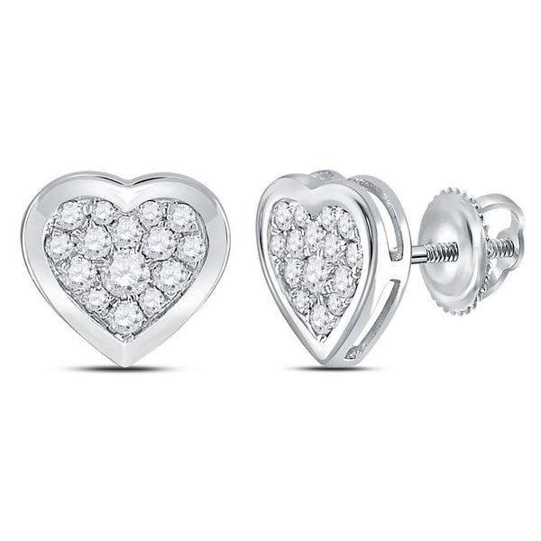 14K White Gold Round Diamond Heart Cluster Earrings 1/2 Cttw - Gold Americas