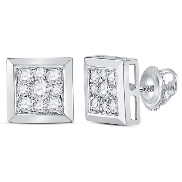 14K White Gold Round Diamond Square Cluster Stud Earrings 1/2 Cttw - Gold Americas