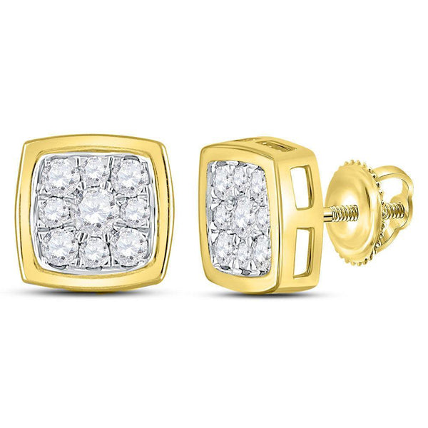 14K Yellow Gold Round Diamond Square Cluster Stud Earrings 1/2 Cttw - Gold Americas