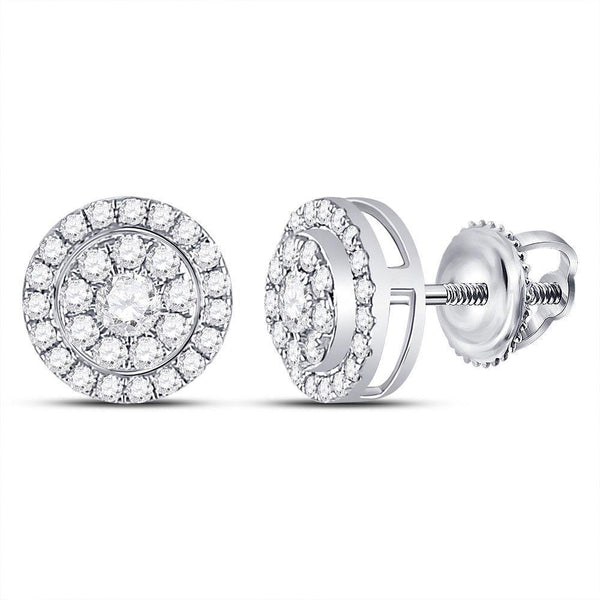 14K White Gold Round Diamond Solitaire Cluster Stud Earrings 3/4 Cttw - Gold Americas