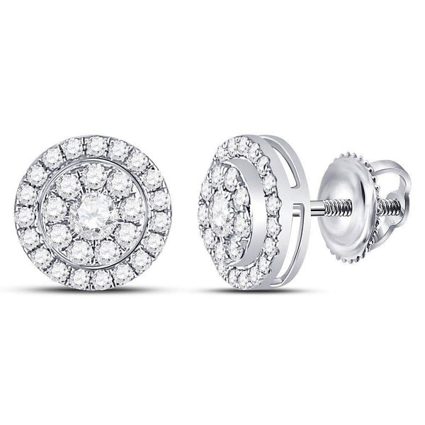 14K White Gold Round Diamond Solitaire Cluster Stud Earrings 1.00 Cttw - Gold Americas