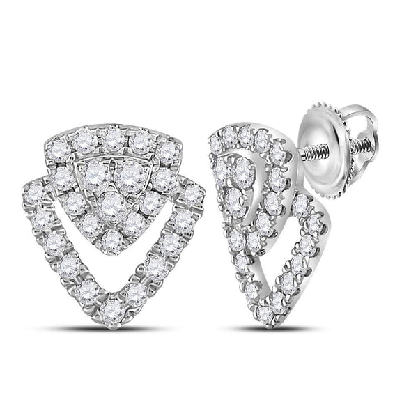 14K White Gold Round Diamond Triangle Stud Earrings 1/3 Cttw