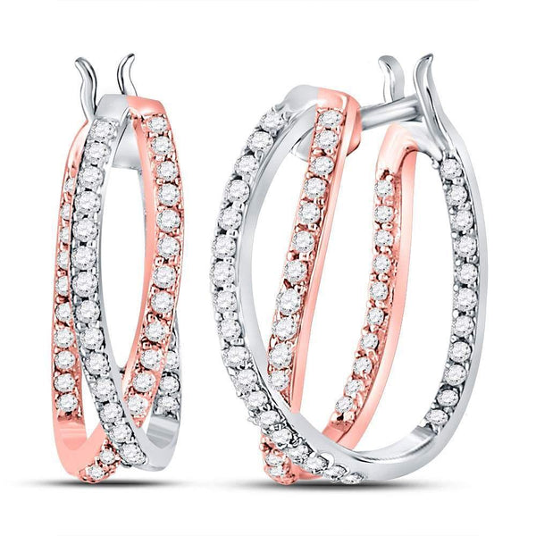 14K Two-tone Gold Round Diamond 2-Row Inside Out Hoop Earrings 1/2 Cttw - Gold Americas