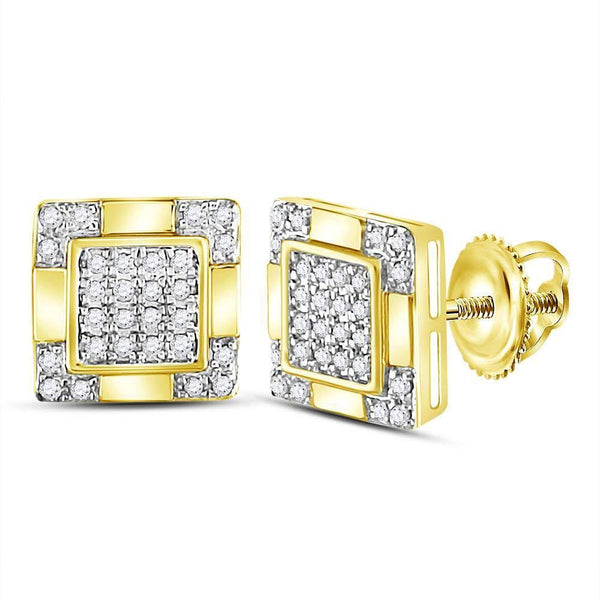 14K Yellow Gold Mens Round Diamond Square Cluster Stud Earrings 1/6 Cttw - Gold Americas
