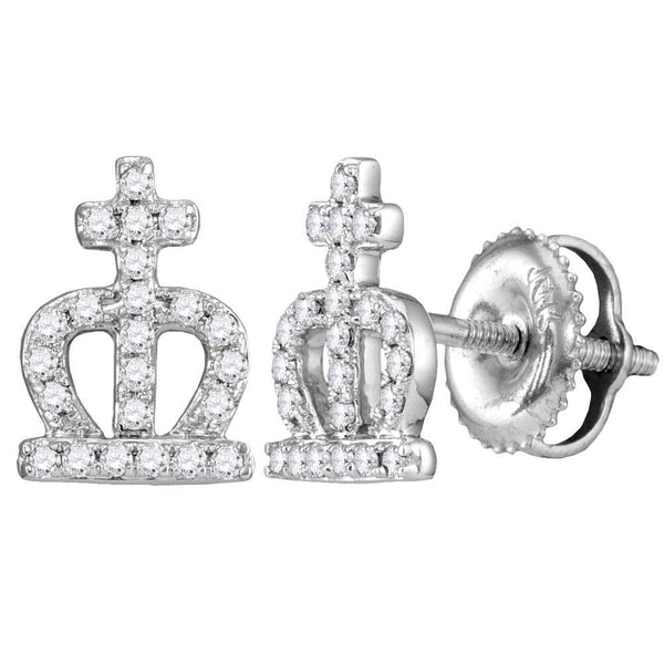 White Gold Round Diamond Crown Cross