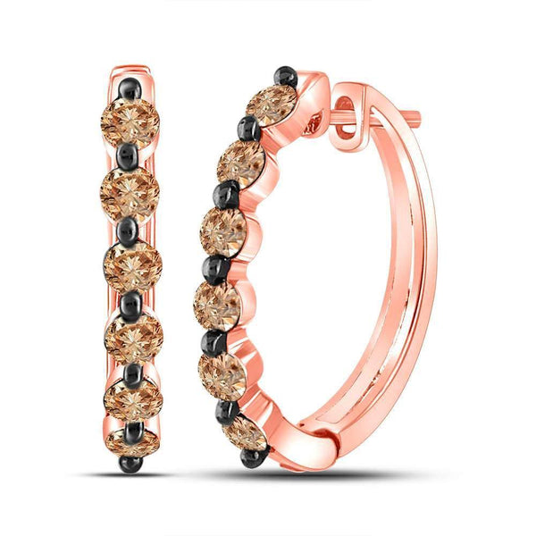 14K Rose Gold Round Brown Color Enhanced Diamond Hoop Earrings 1.00 Cttw - Gold Americas