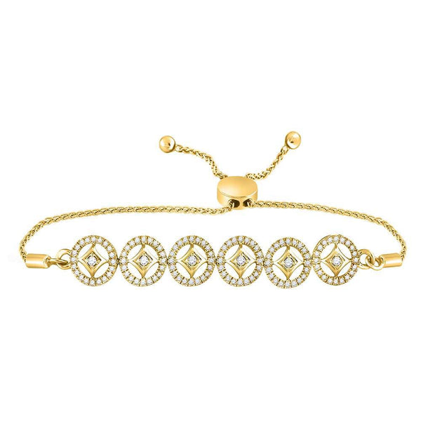 10K Yellow Gold Diamond Joined Circles Bolo Bracelet 1/3 Cttw